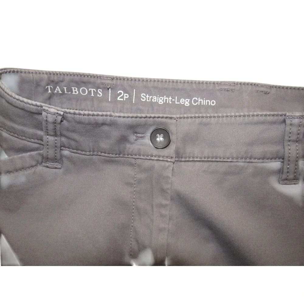 Talbots Straight Leg Chino Pants 2P Gray Stretch Cotton Petite Office Casual